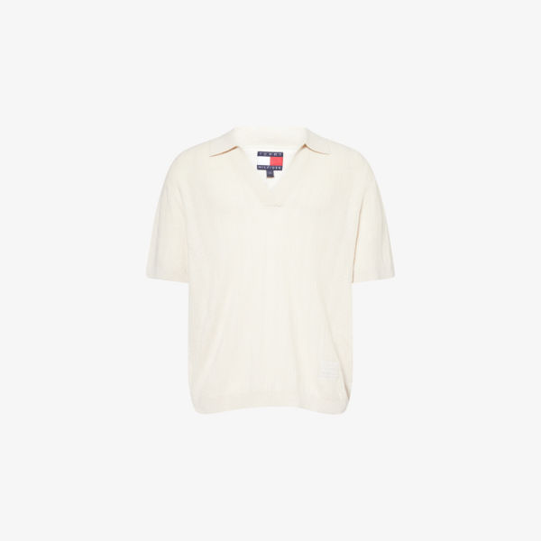 

Поло из коллекции apxgp, вязаное, из смеси льна и шерсти Tommy Hilfiger, цвет newsprint