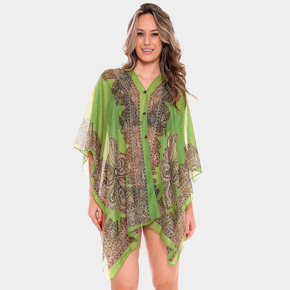 

Пуловер с V-образным вырезом и капюшоном в стиле пончо с принтом и пуговицами TRUEDAMES, зеленый