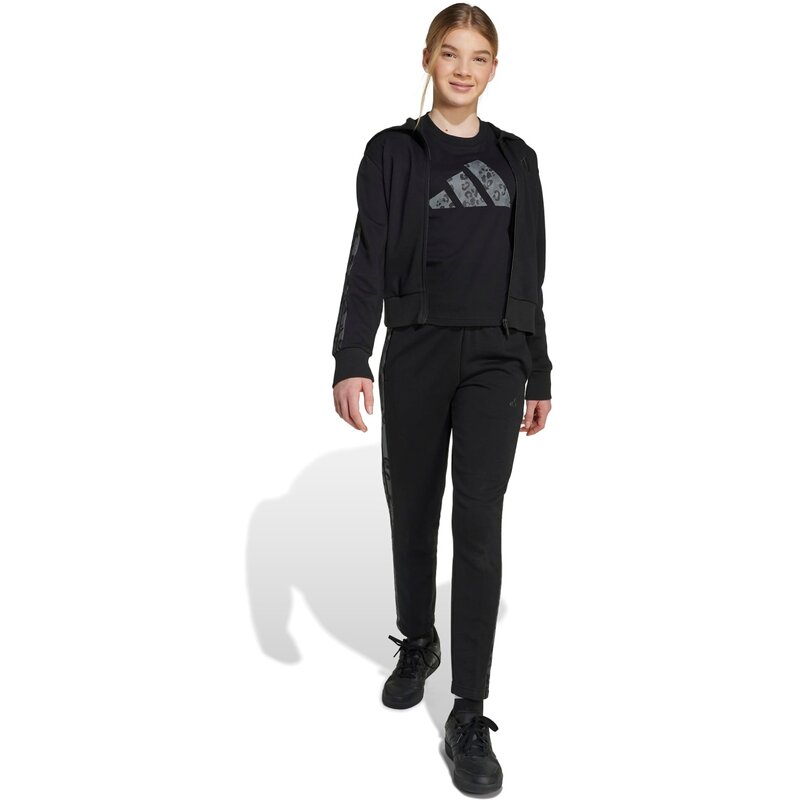 Kapuzensweat 3-стрейфен с анималистическим принтом Adidas, черный — фото 4