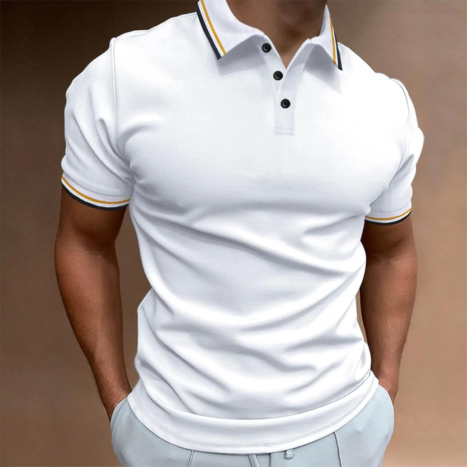 Футболка-поло для мужчин slim fit с коротким рукавом, влагоотводящая — фото 2