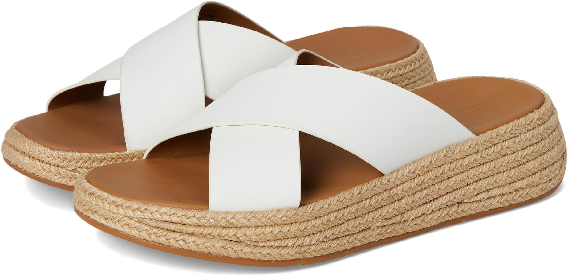 Сандалии FitFlop Women's F-Mode Espadrille Leather Flatform Cross Slides, Urban White