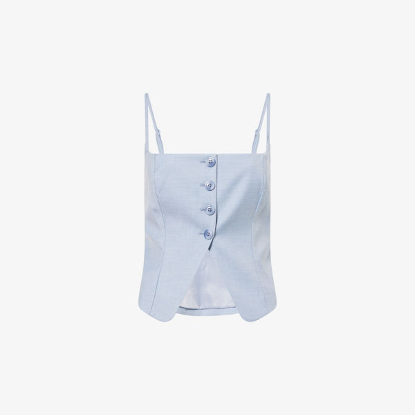 

Короткий облегающий верх из эластичной костюмной ткани Good American, цвет crosshatch blue001