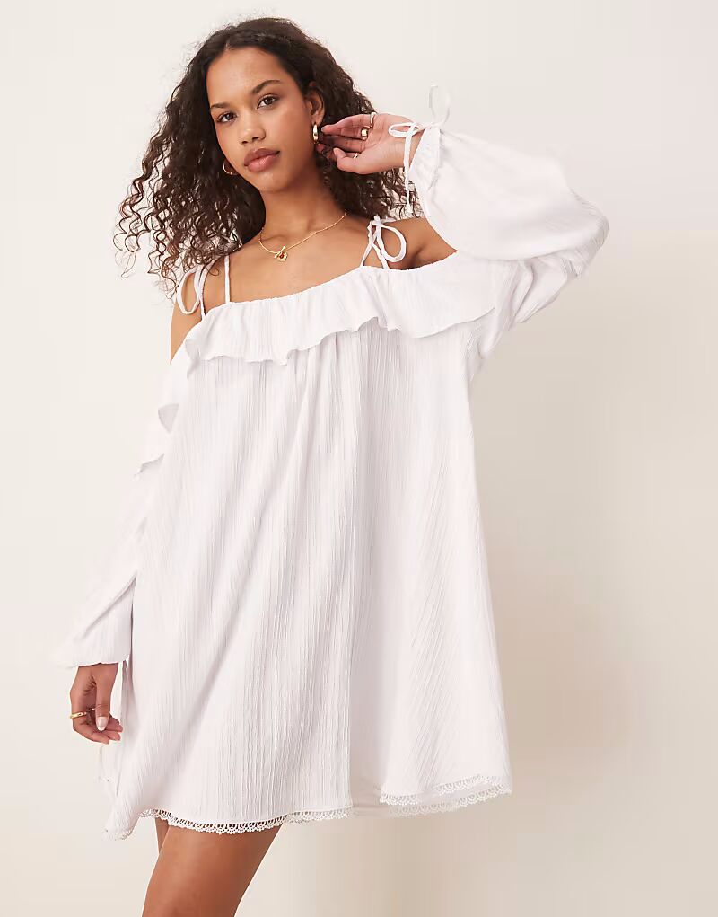 

ASOS DESIGN хлопковое мини-платье с открытыми плечами белого цвета