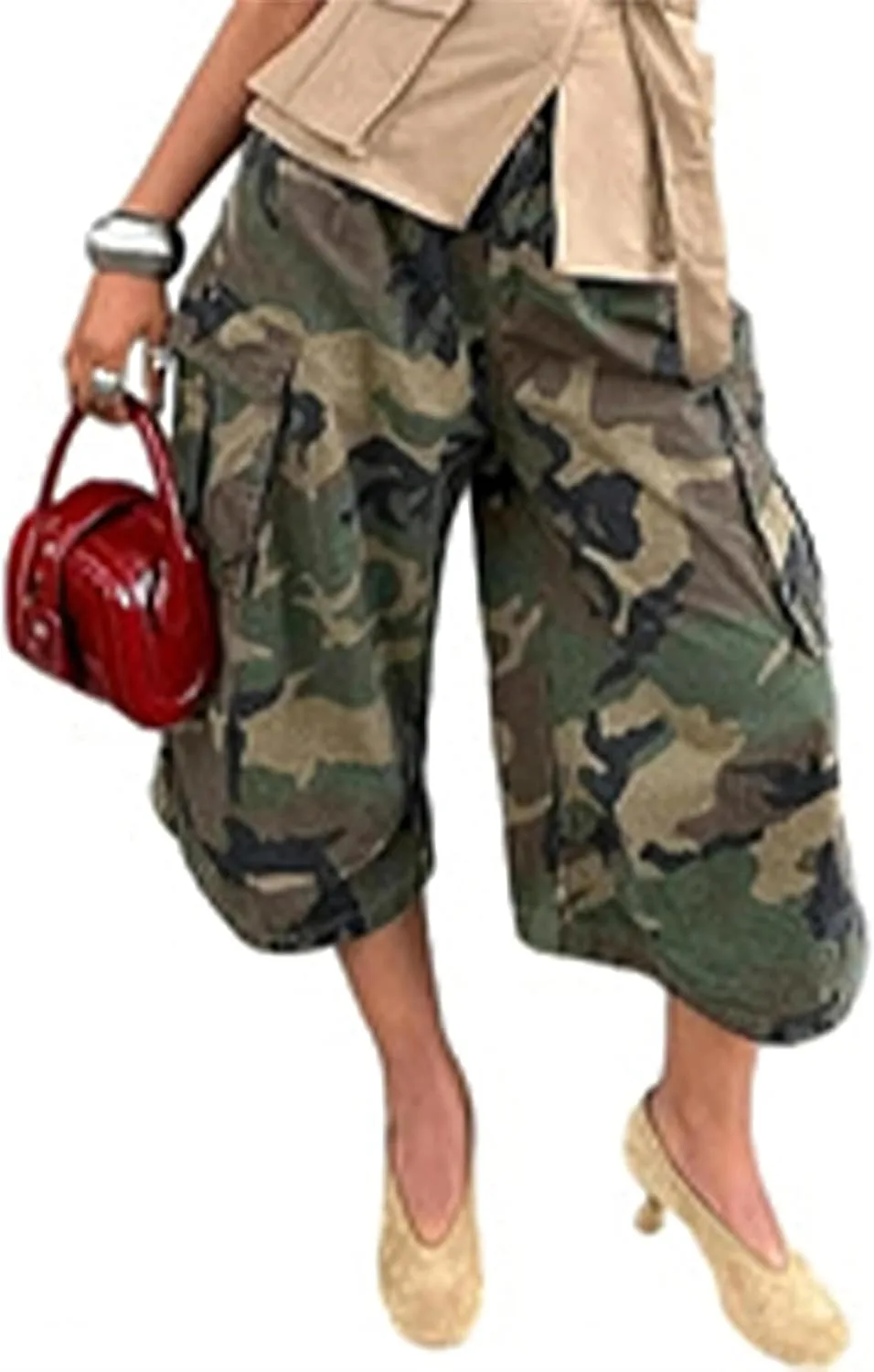 

Женские камуфляжные карго джинсы high waisted baggy bermuda Symina