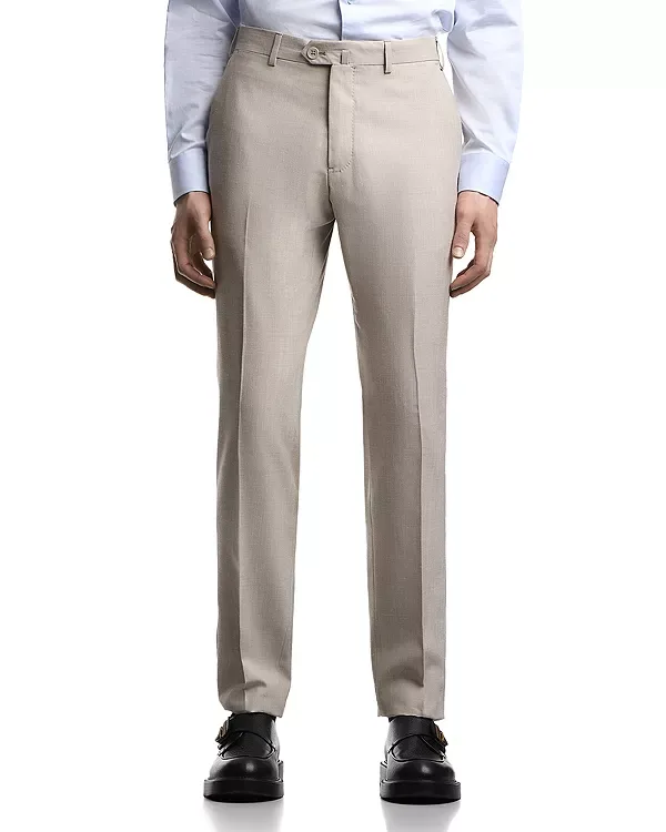 Брюки прямого кроя из шерсти, шелка и льна Emporio Armani, Tan