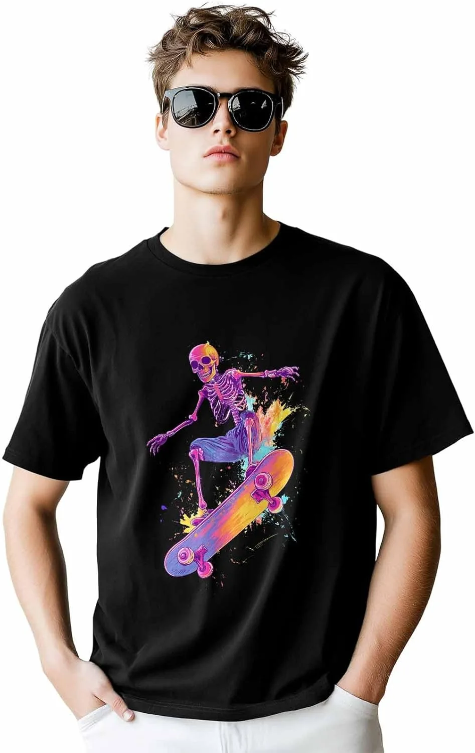 

Мужская футболка с принтом Skeleton Skateboard, хлопок, короткий рукав CosyBright