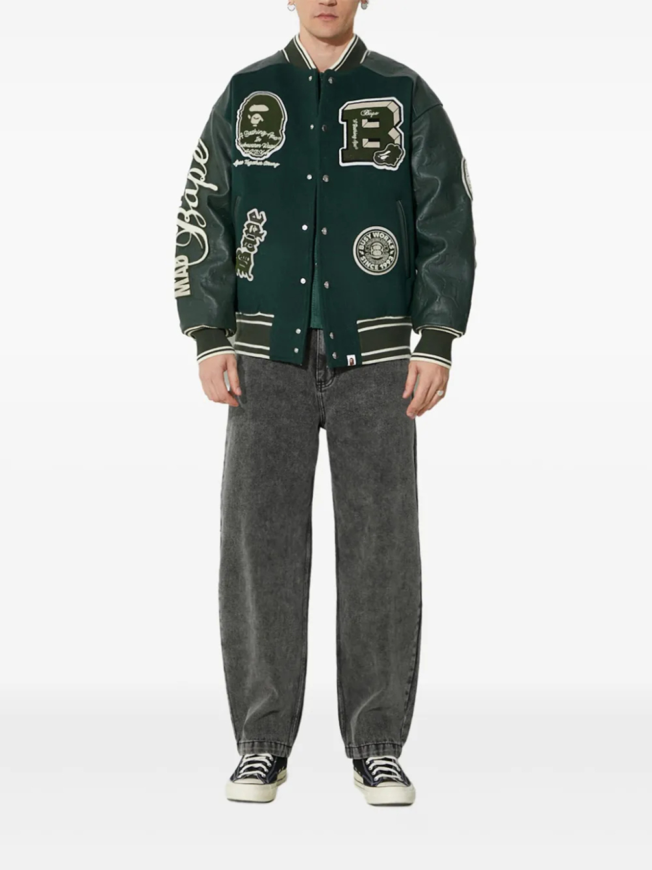 

A BATHING APE бомбер со вставками, зеленый