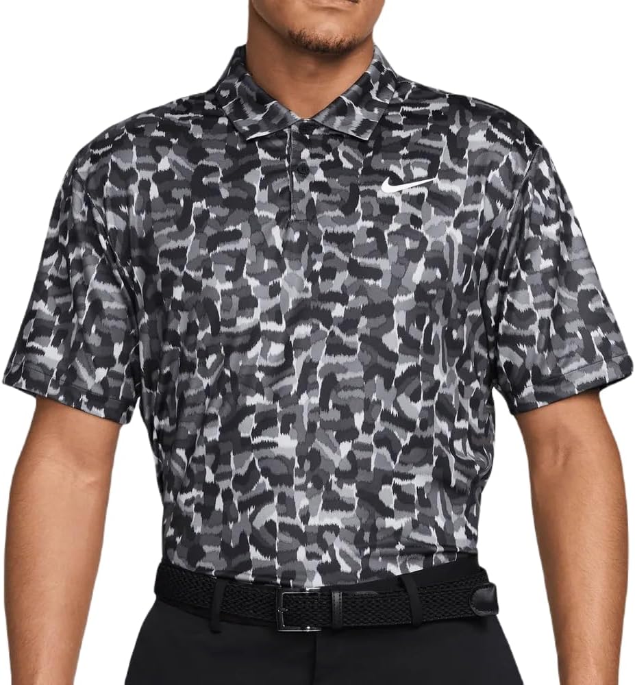 

Мужская футболка-поло для гольфа Nike Dri-FIT Tour, эластичная в 4 направлениях, отводящая влагу, Light Grey | White (Print)