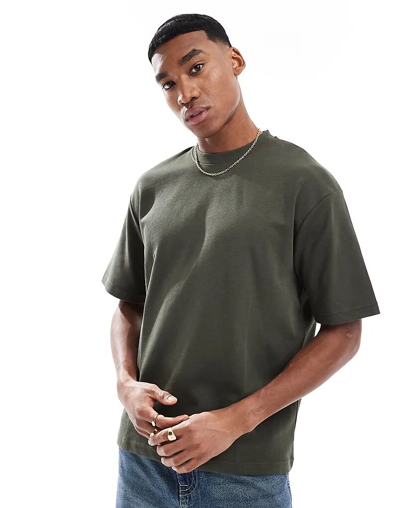 

Футболка большого размера из плотной ткани плотностью 220 г/м² Selected зеленого цвета