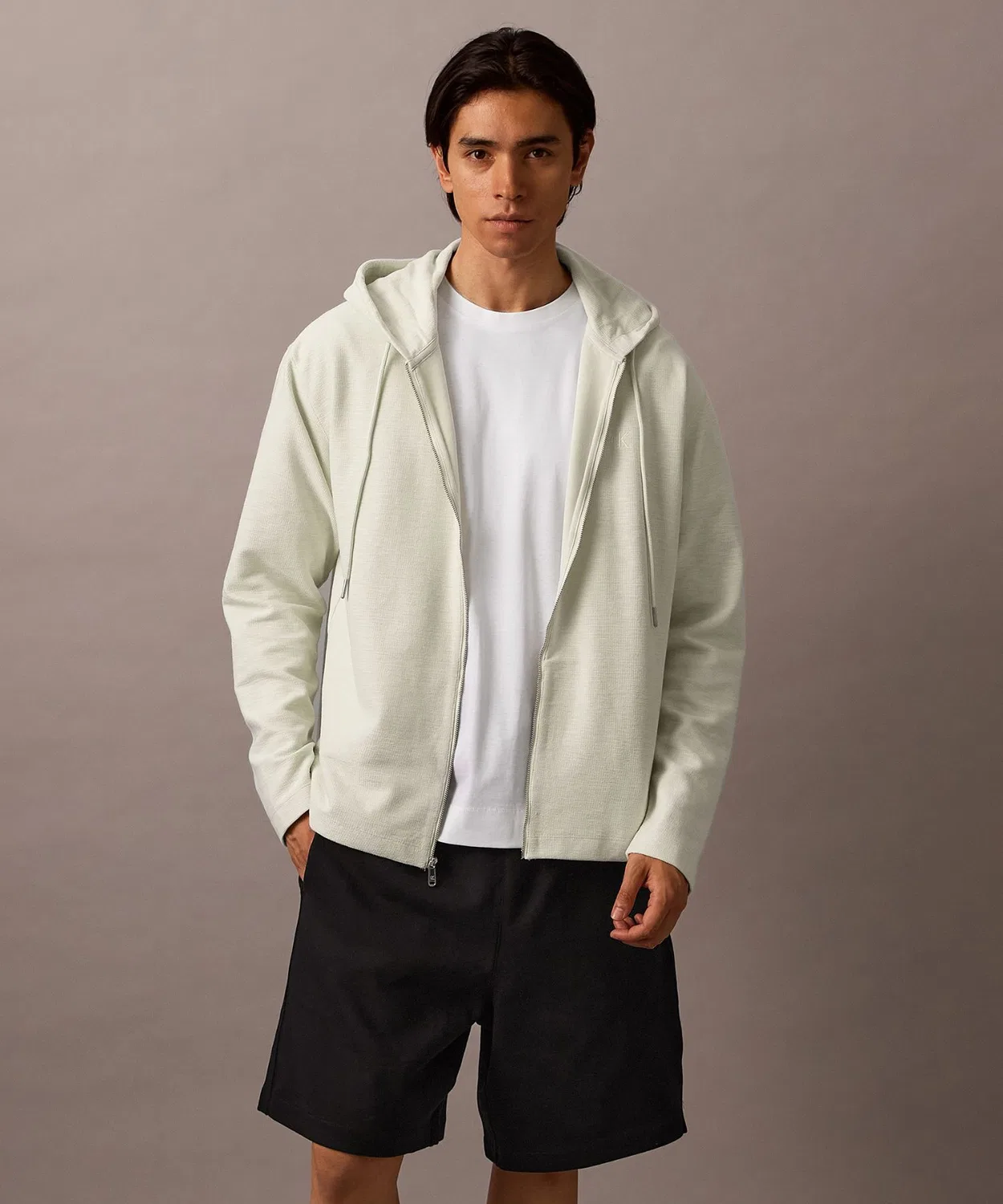 Флисовая кофта Calvin Klein Jeans полный замок оверсайз офф-белый