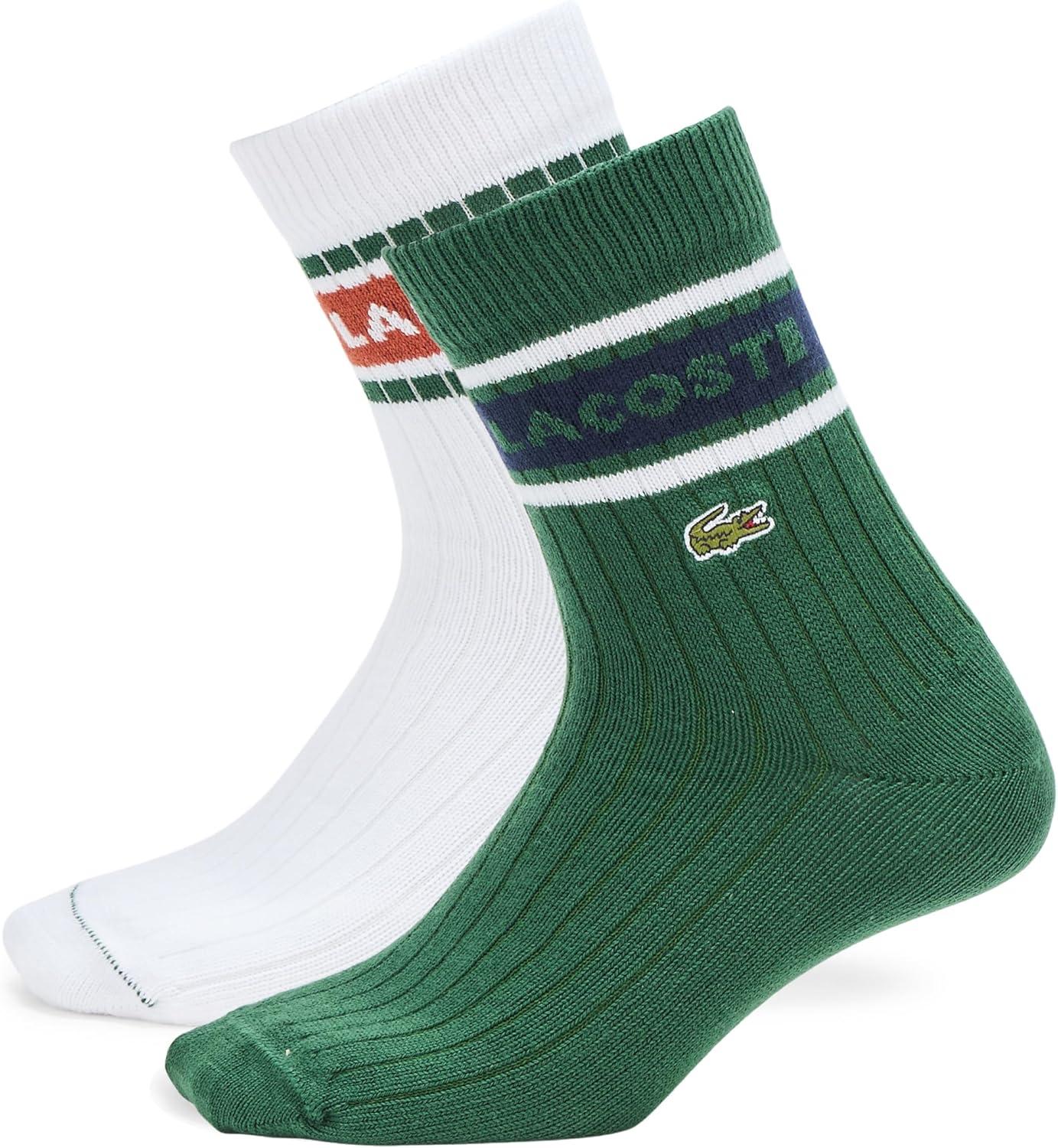 

Упаковка из 2 пар хлопковых носков Lacoste Unisex в рубчик, Green/White/Navy Blue