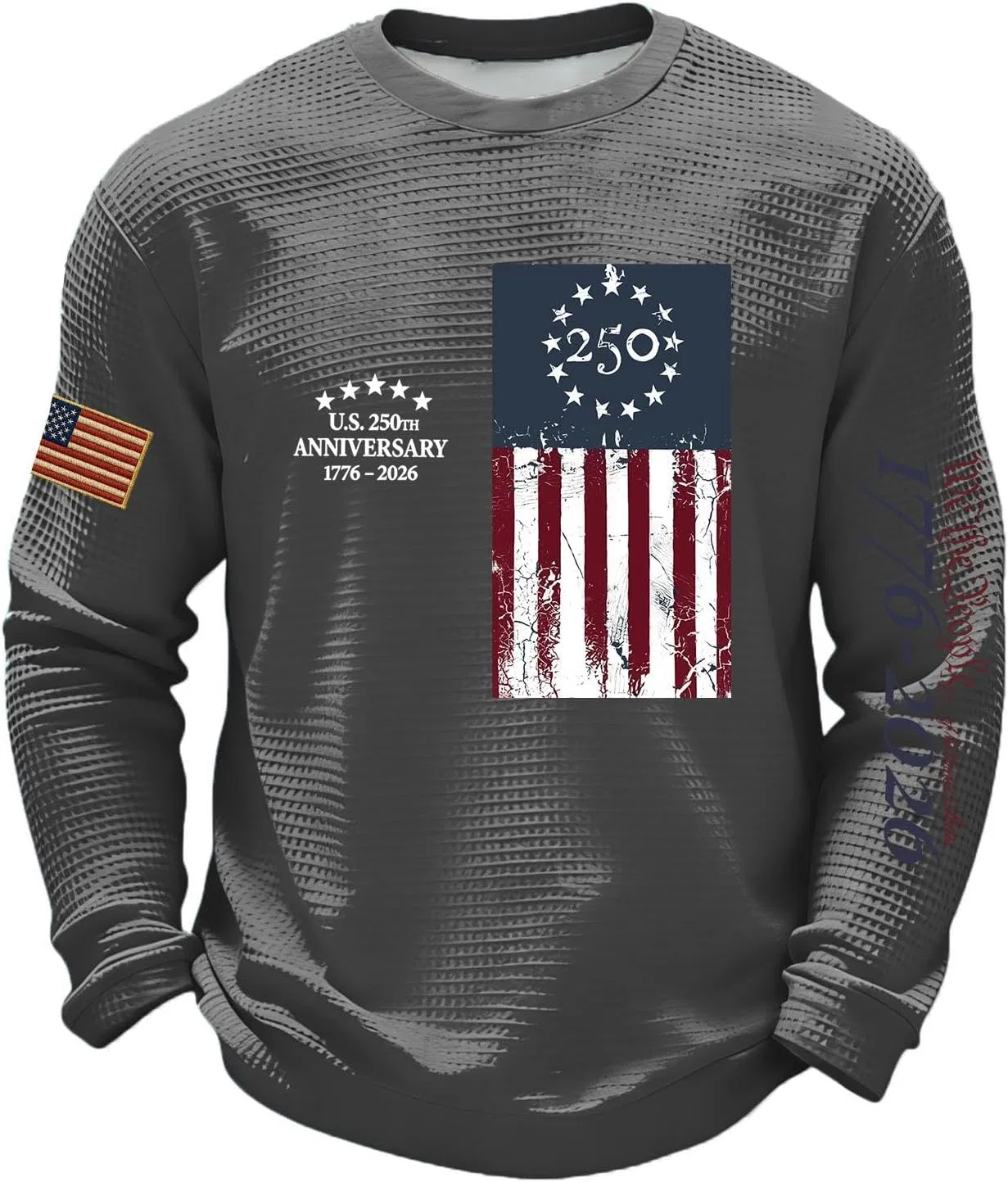 Футболка с длинным рукавом American Flag, вафельная вязка, 2-Dark Gray