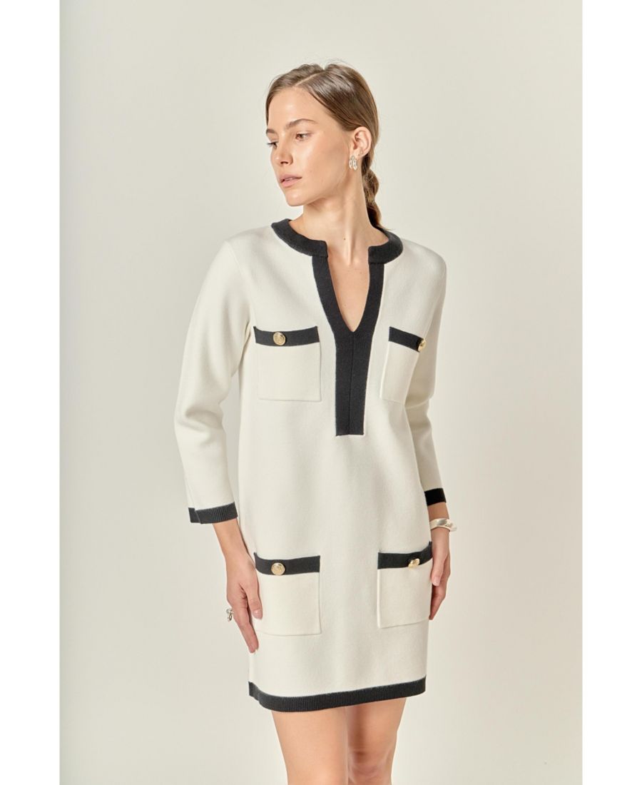 

Женское белое и черное мини-трикотажное платье English Factory, White/black