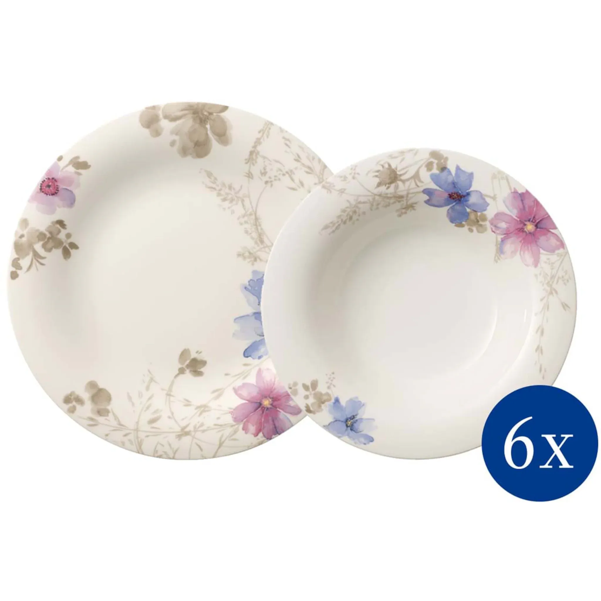 

Обеденный сервиз Villeroy & Boch «Mariefleur Gris Basic», (набор, 12 предметов, 6 обеденных тарелок 27 см, 6 суповых тарелок 23 см), производство Германия, изысканный китайский фарфор, цвет bunt