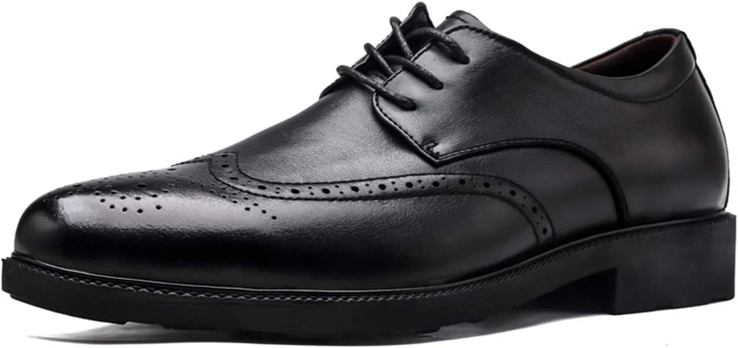 Туфли Kleider Oxford Schuhe für Männer Schnürung Flügelspitze Brogue geprägte Schuhe Block Ferse Low Top Gummi Sohle resistente Nicht -Slip -Party Generic, Schwarz