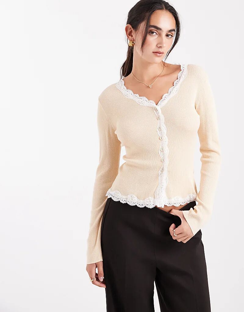 

Кардиган Miss Selfridge бежевого цвета с кружевной отделкой