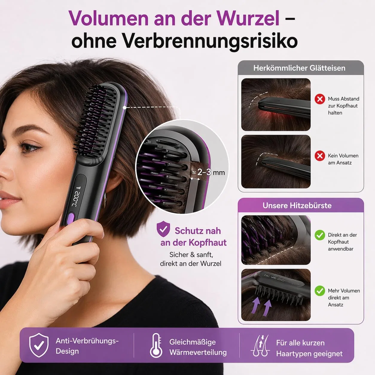 Щетка-выпрямитель для коротких волос «Control Pro Styling Brush» от Zegla Xjq, Black — фото 4