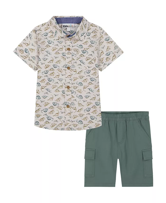 

Комплект для мальчиков: рубашка с коротким рукавом и принтом динозавров из поплина + карго-шорты из твила (2 предмета) Kids Headquarters