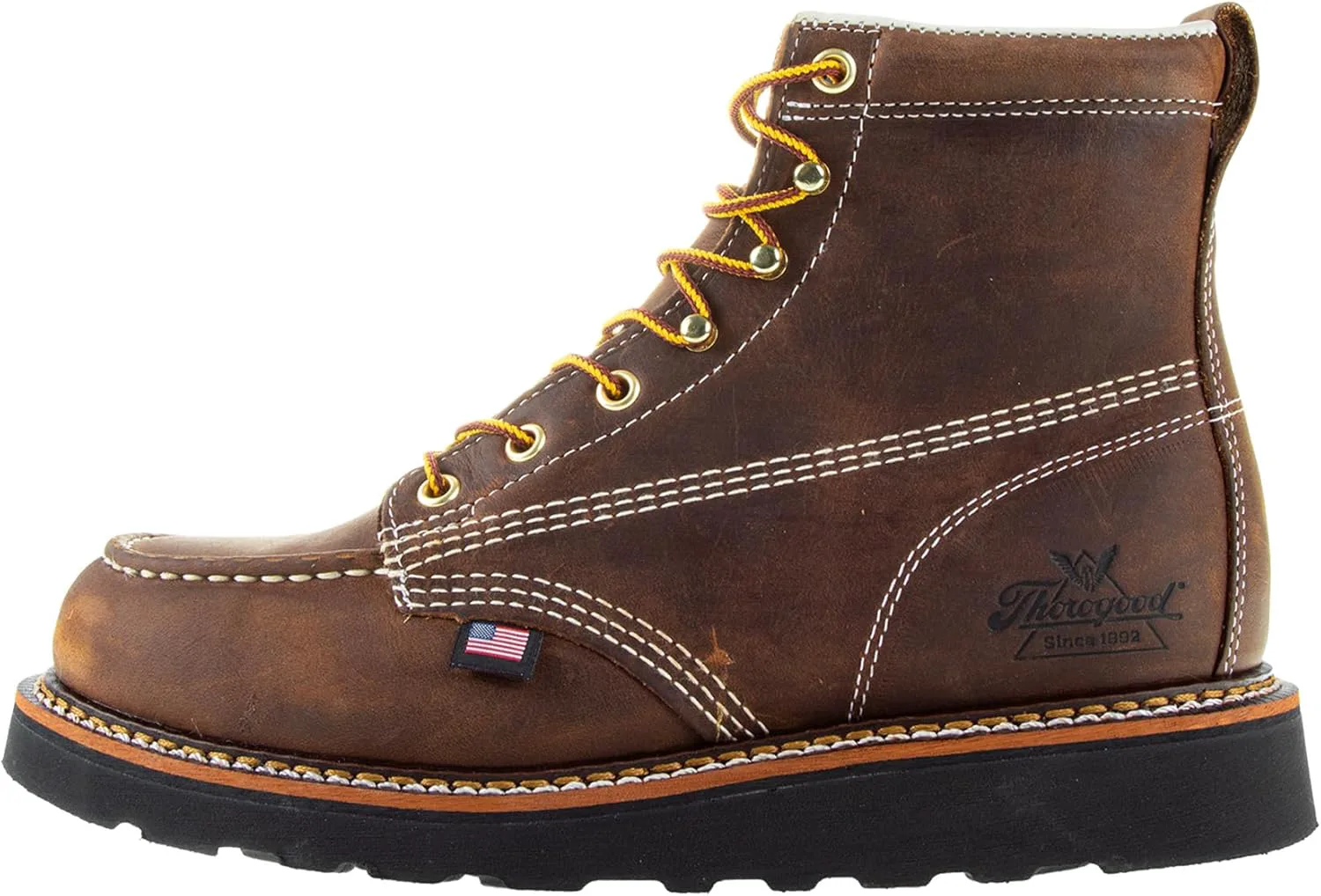 Мужские рабочие ботинки Thorogood American Heritage с 6-дюймовым мыском Moc Toe и клиновидной подошвой, черный — фото 2