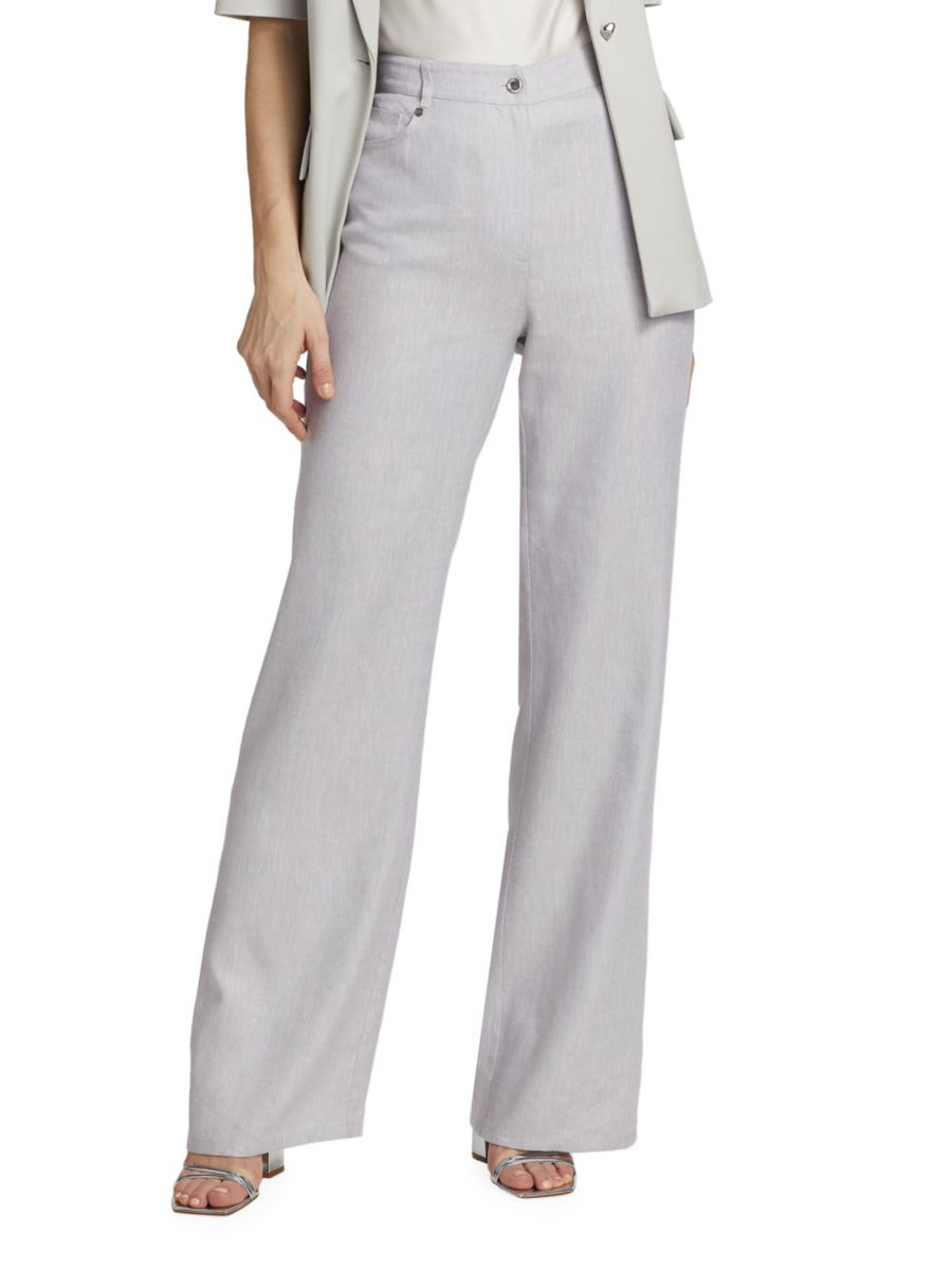 

Расклешенные брюки из смесовой льна Larissa Derek Lam 10 Crosby, цвет Pale Grey