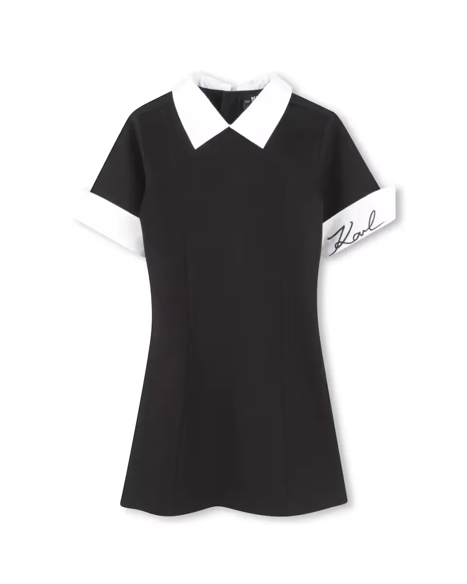 

Платье для девочки с короткими рукавами и воротником-стойкой Karl Lagerfeld Kids, черный