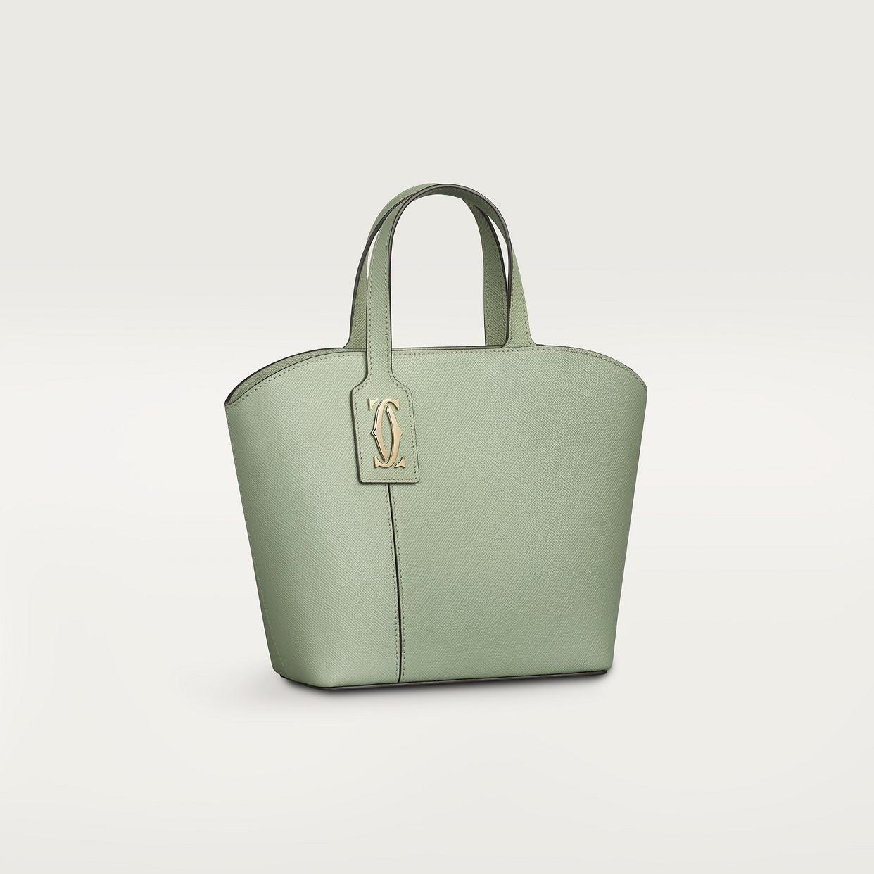 

Женская сумка-тоут Cartier Sac cabas mini modèle, C de Cartier, текстурированная телячья кожа шалфейно-зеленого цвета