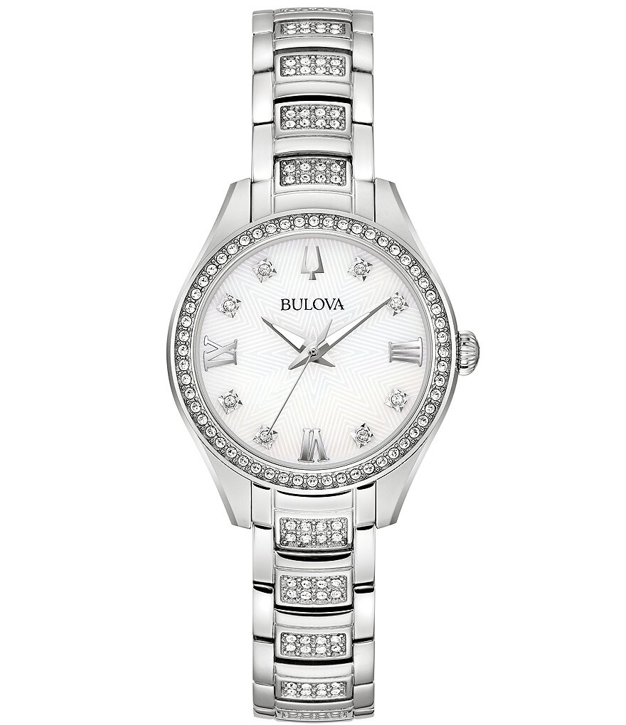 

Bulova Crystal Collection Женские кварцевые аналоговые часы-браслет, серебро