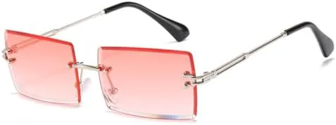 

2027 Модные безободковые прямоугольные солнцезащитные очки для женщин, градиентные солнцезащитные очки для мужчин, защита от УФ-излучения UV400 MTZJH, Silver Red