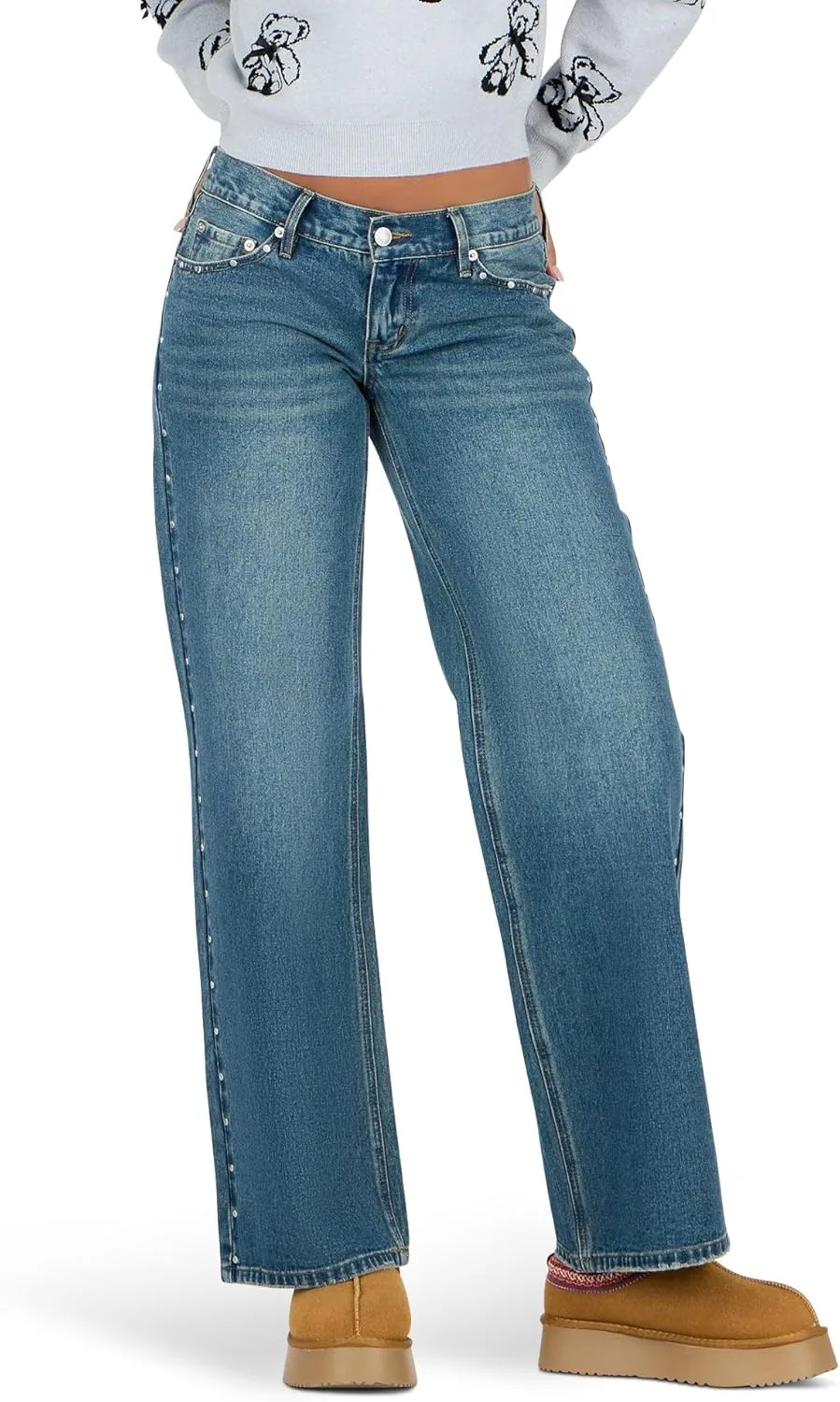 

Forever 21 Женские джинсы Low Rise Baggy Wide Leg со шпильками