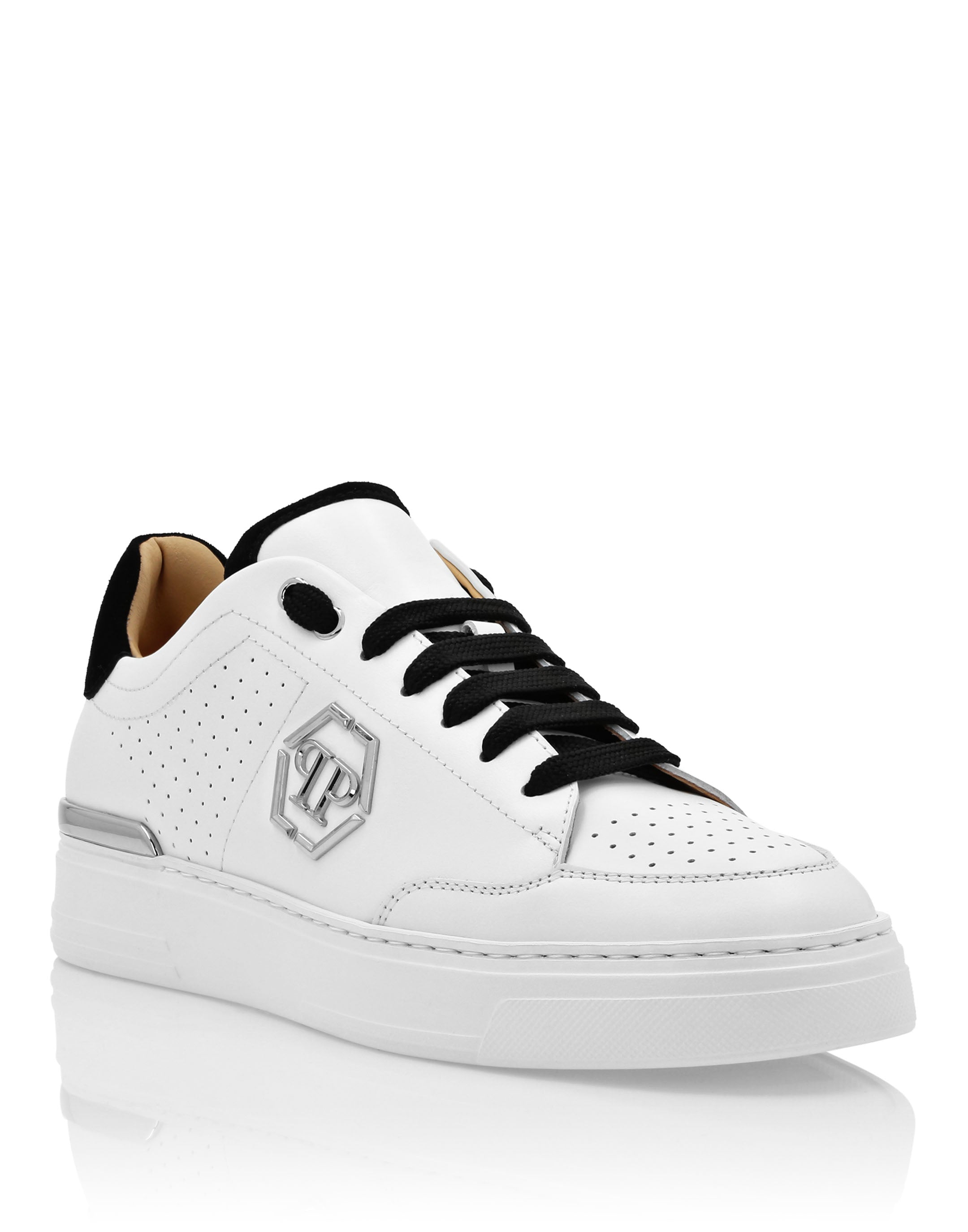 

Кроссовки из микса кожи Lo-Top PHILIPP PLEIN, белый/черный