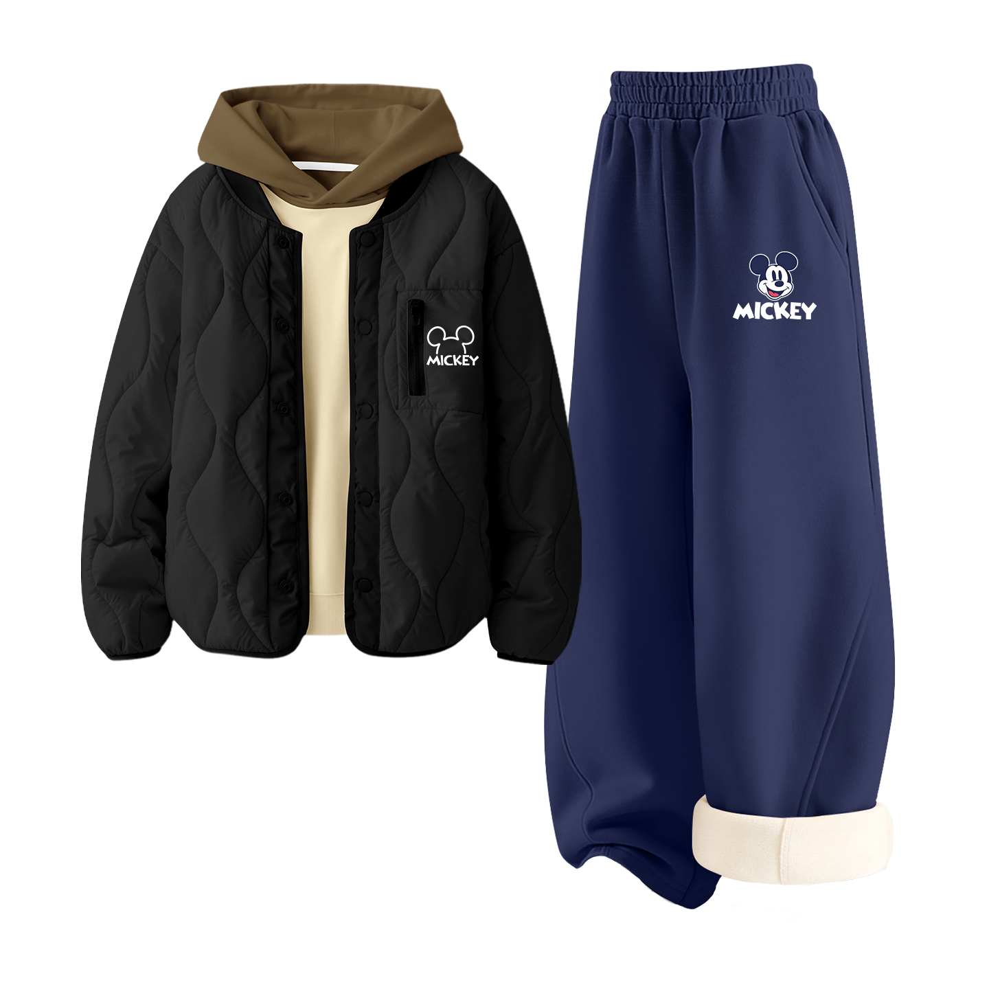 

Детская повседневная спортивная одежда Disney, [Thickened And Fleece-Lined Three-Piece Set]Thickened Board Di Line K Black+Di B Trendy Mickey K Navy Blue+Solid Color Brown Coffee