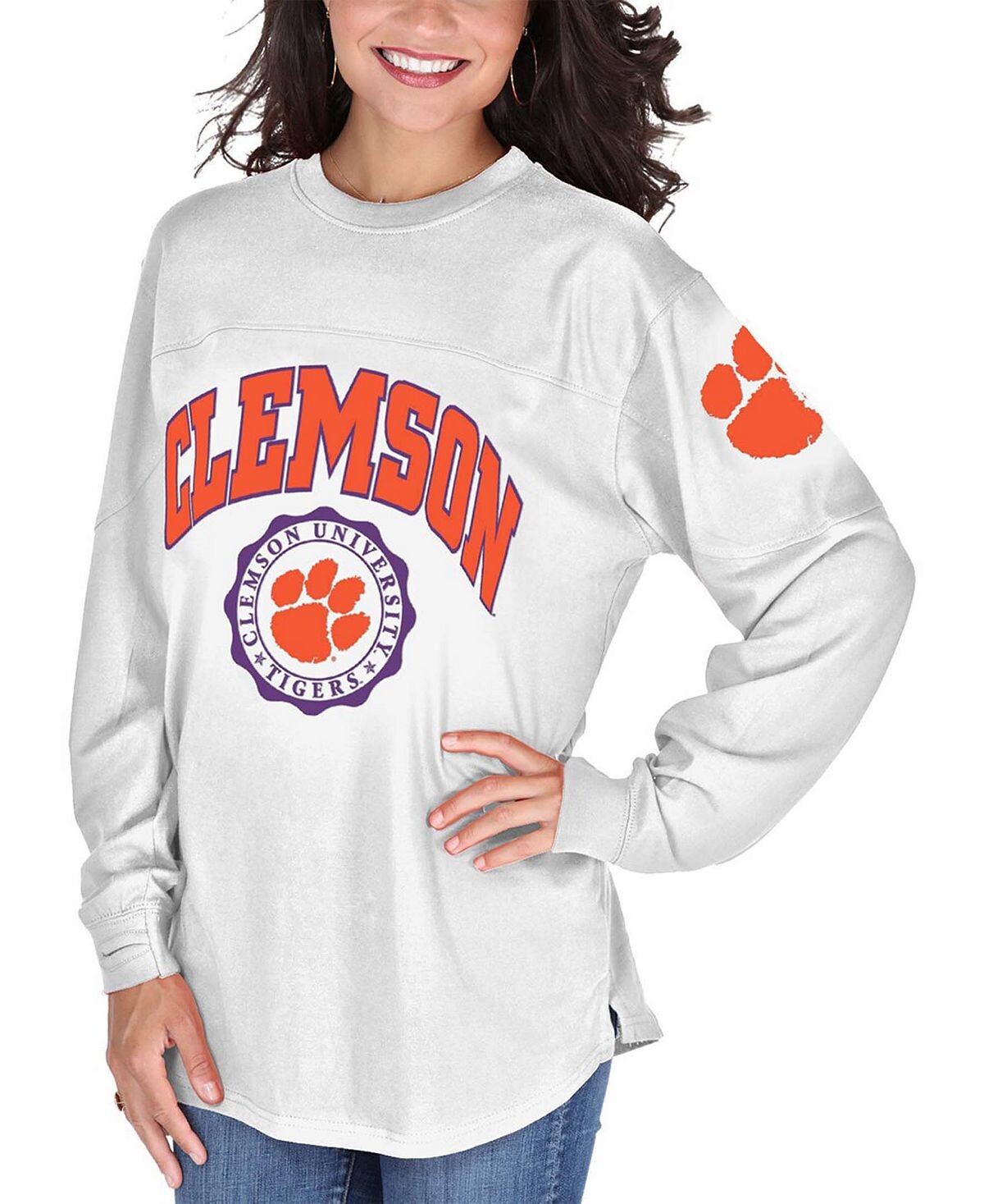 

Женская белая футболка с длинным рукавом Clemson Tigers Edith Pressbox, белый
