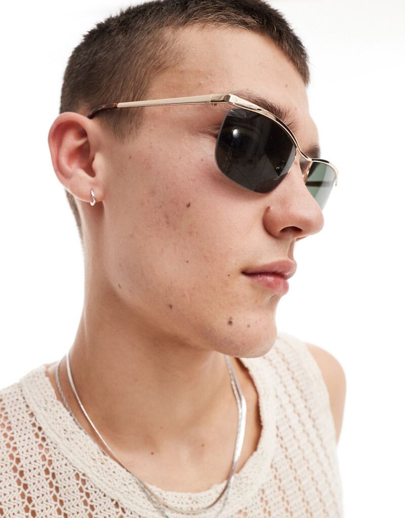 

Золотистые солнцезащитные очки без оправы ASOS DESIGN