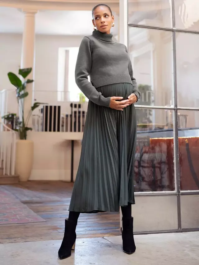

Платье Seraphine Pleated Maternity & Nursing Wool Blend, хаки
