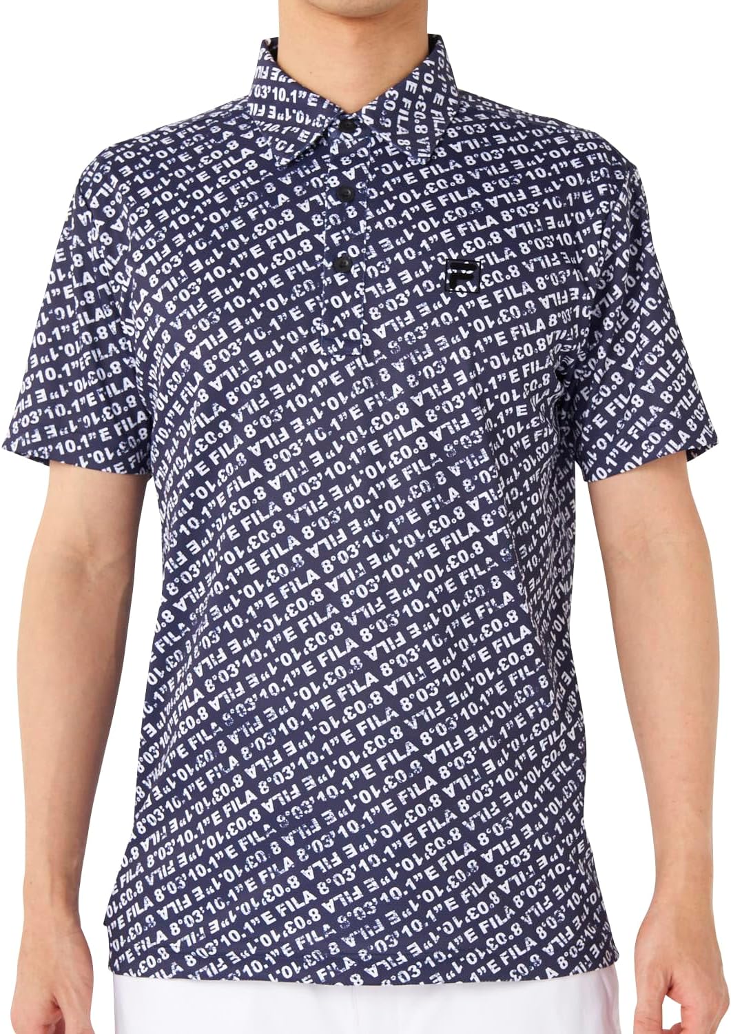 

Мужская рубашка-поло Fila Golf 745660, с коротким рукавом, с полным рисунком, влагоотводящая, быстросохнущая, с защитой от УФ-излучения, темно-синий