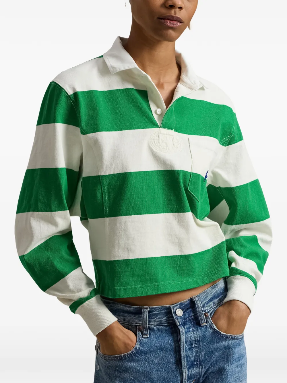 Полосатая рубашка-регби с накладным карманом Polo Ralph Lauren, зеленый — фото 3