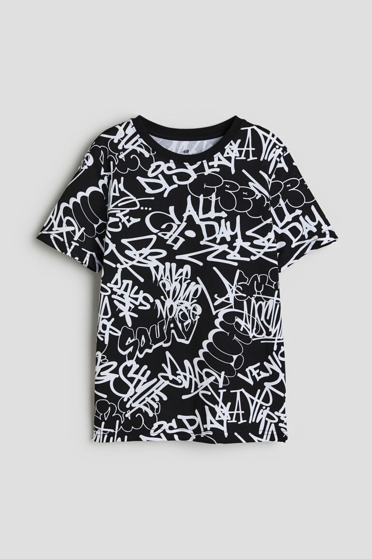 

Хлопковая футболка с принтом H&M, черный
