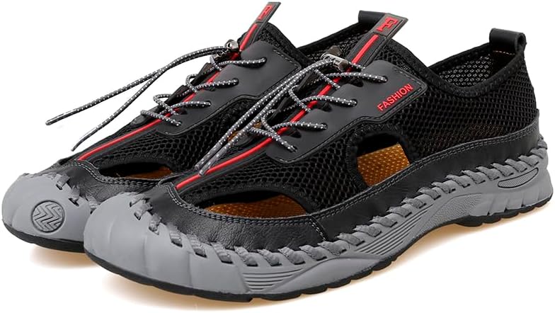 

Мужские походные кроссовки AQIXIDX, спортивные, повседневные, модные, кожаные сандалии для ходьбы, с закрытым носком, дышащие, легкие, пляжные, черный