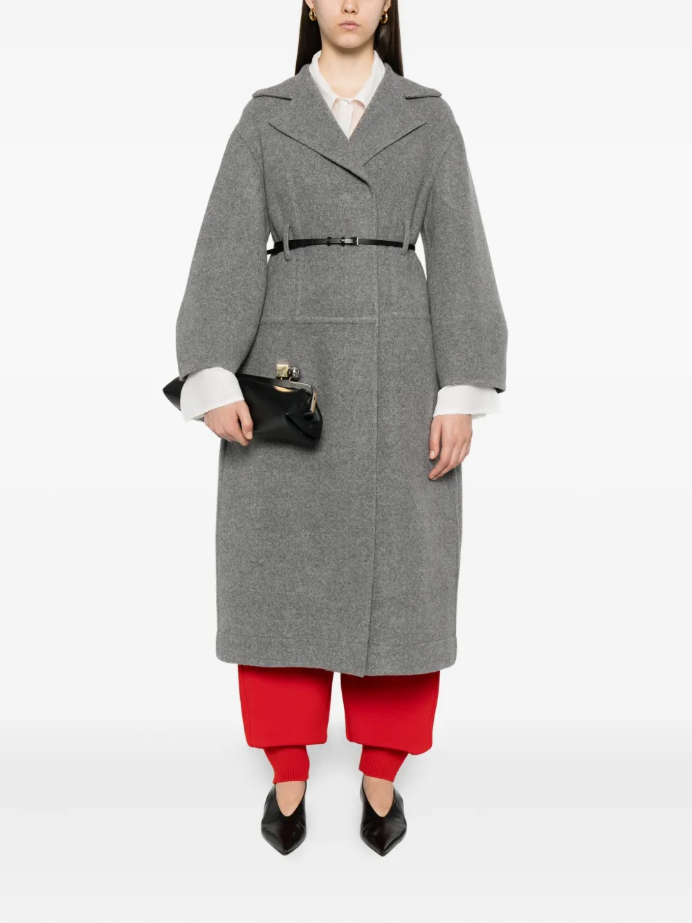 Пальто из смесовой шерсти с поясом JIL SANDER, серый — фото 2