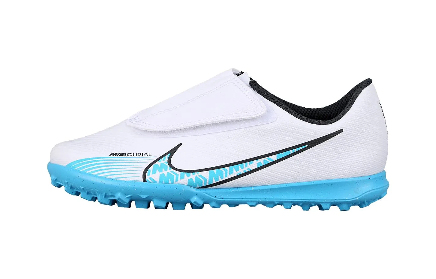 Nike Детские футбольные бутсы Mercurial Vapor 15 Jr. Assassin 15 Club низкие, устойчивые к скольжению и истиранию, сине-белые