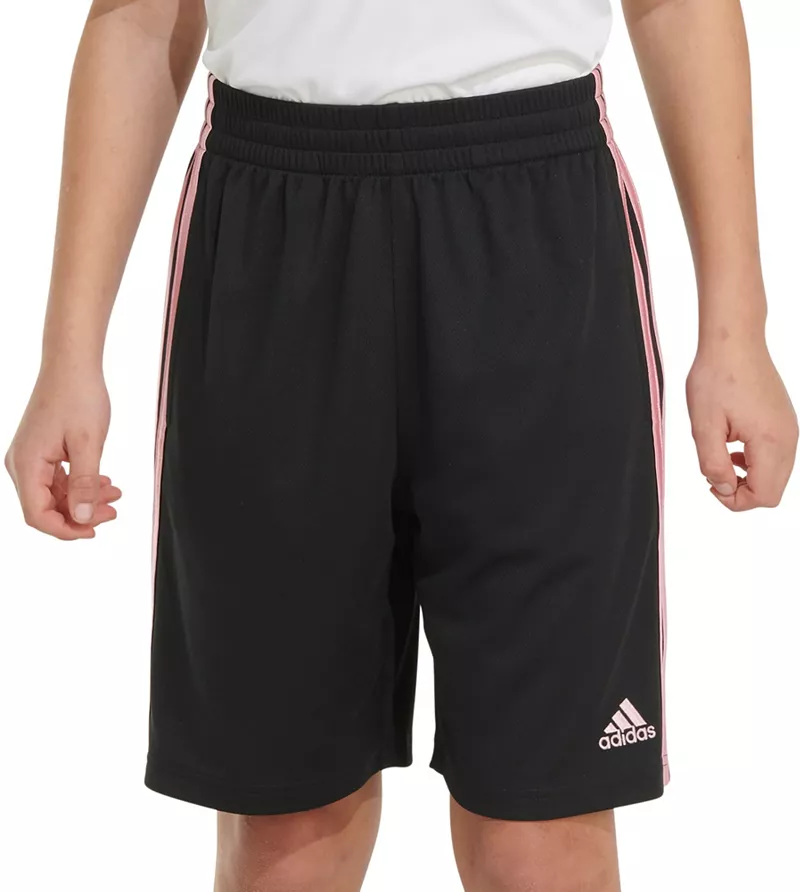 

Adidas Сетчатые шорты с 3 полосками и эластичным поясом для мальчиков, цвет Black/True Pink