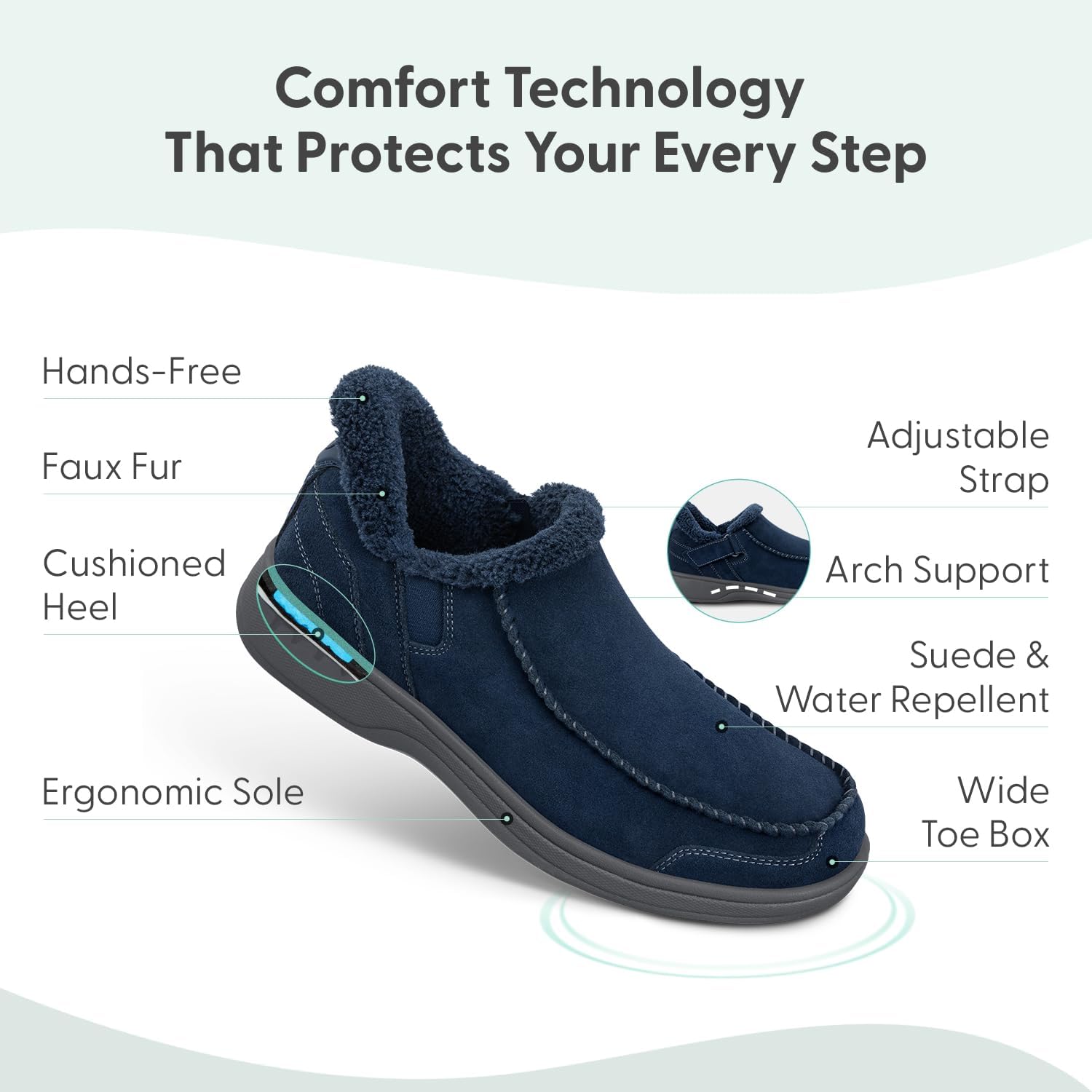 Мужские ортопедические кожаные тапочки Orthofeet Vito без использования рук, темно-синий — фото 3