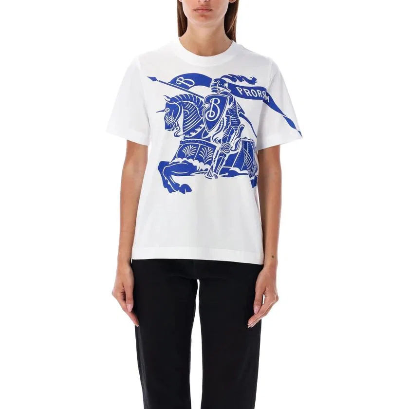 Футболка с принтом Equestrian Knight Burberry, White — фото 4