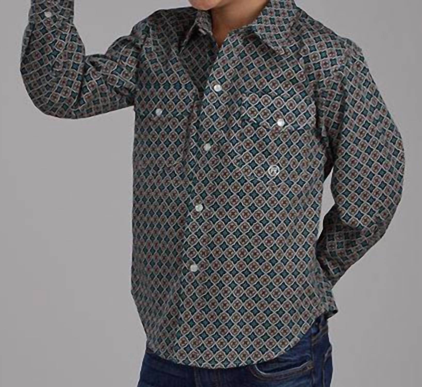 

Roper Детская рубашка с длинными рукавами, цвет «желудь» (амарилло), с застежкой на кнопках, разноцветная