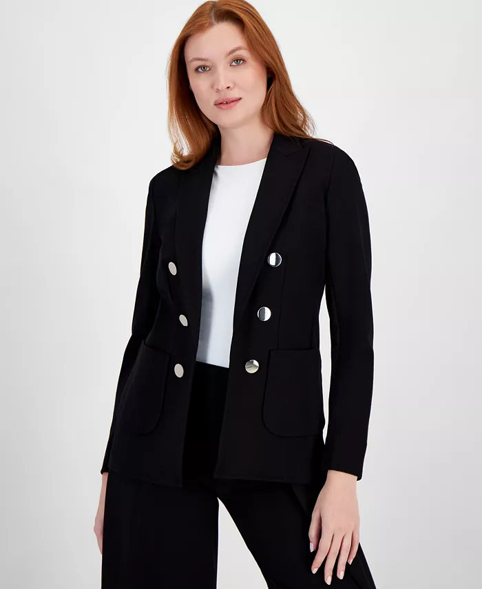 

Женский двубортный жакет из искусственной кожи Anne Klein, черный