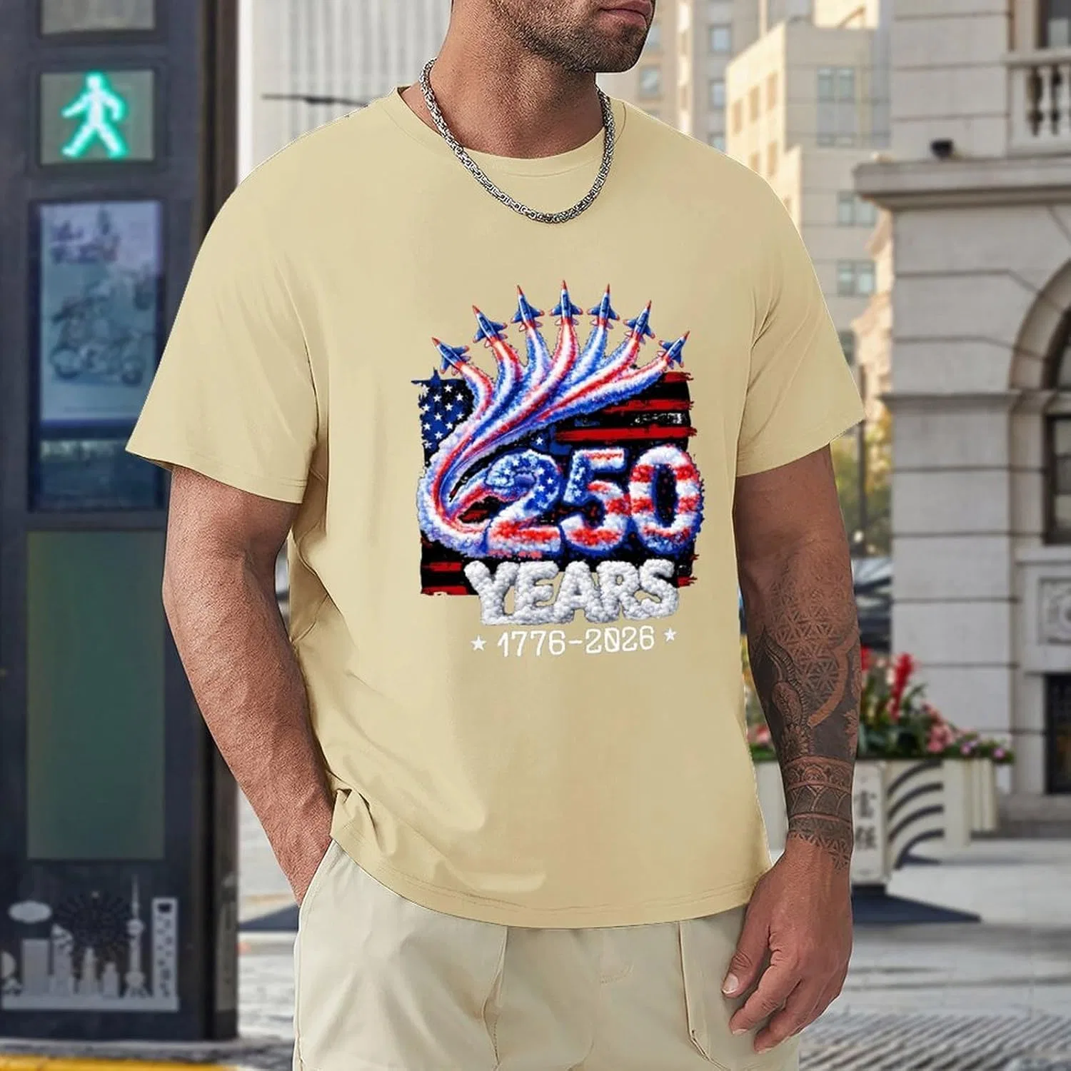 Футболка с принтом America's 250th Anniversary, хлопок, Sand Colour-style-2 — фото 2