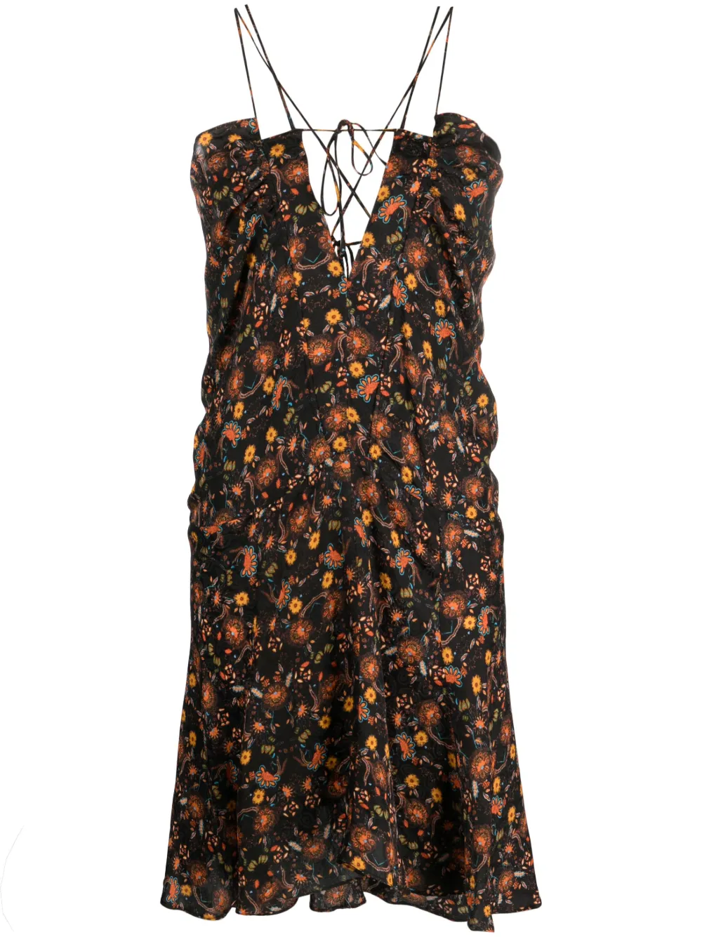 

Платье со сборками и цветочным принтом Isabel Marant, черный