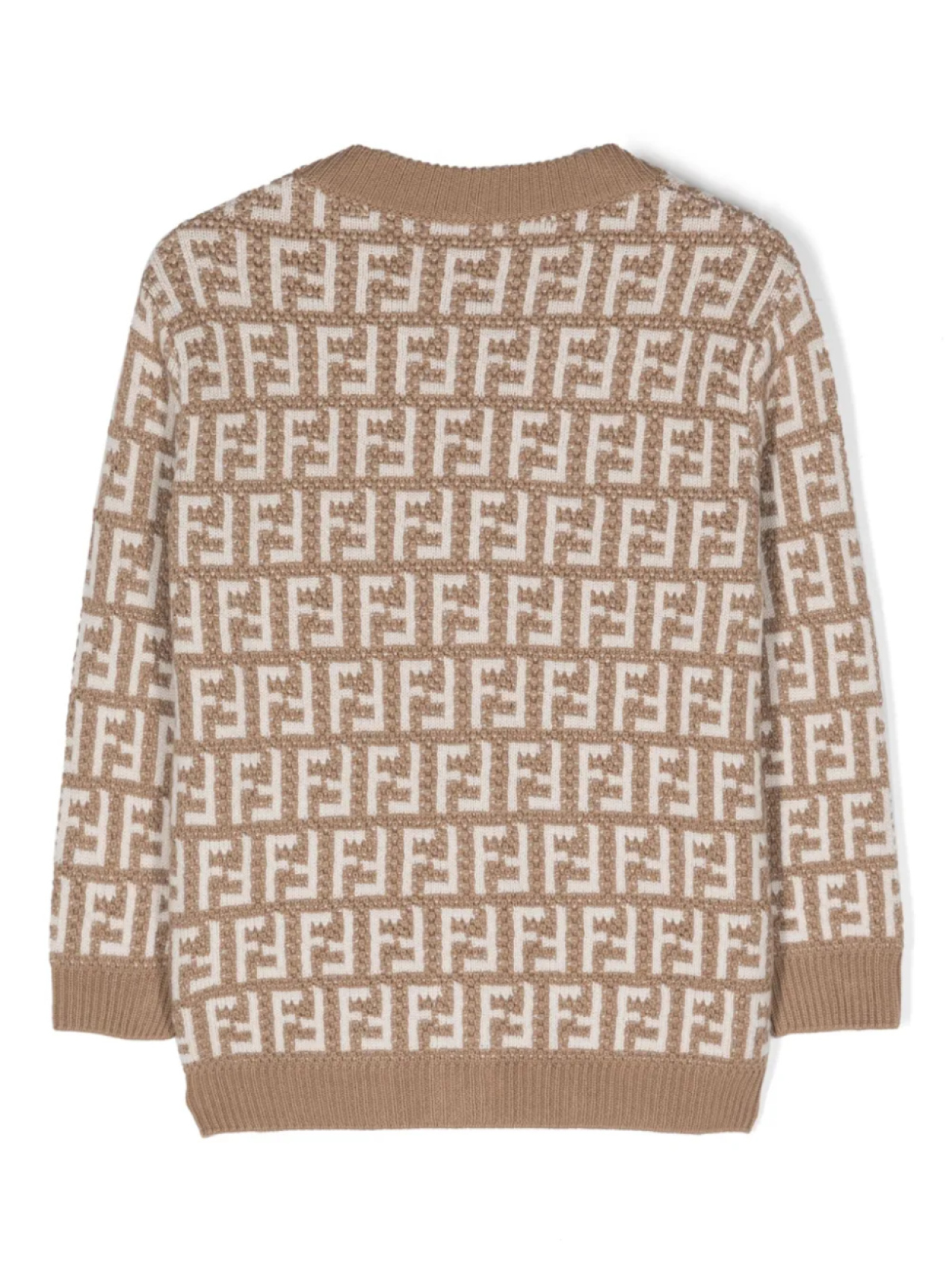 Кардиган вязки интарсия с V-образным вырезом и логотипом FF Fendi Kids, нейтральный — фото 2