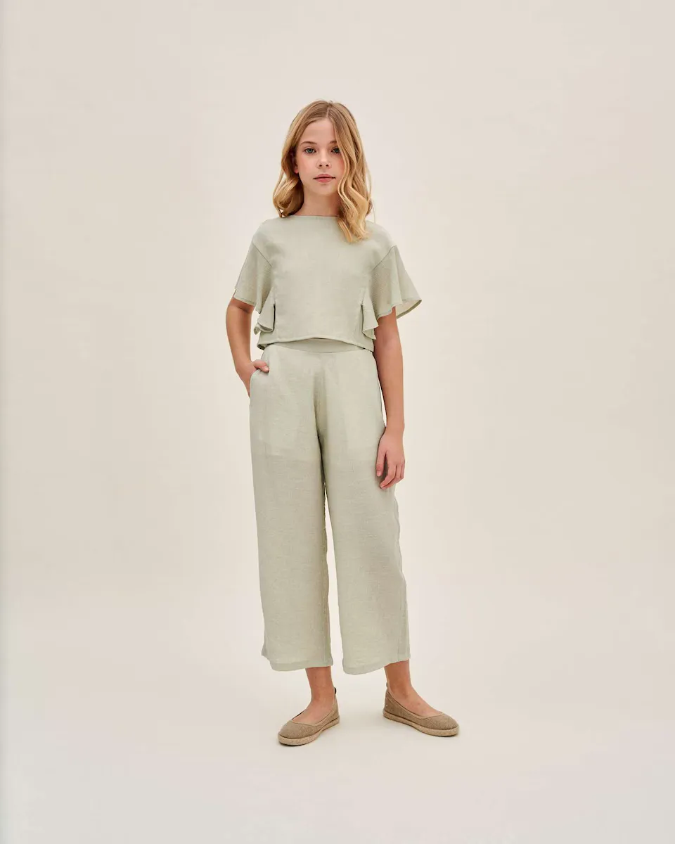 

Блузка для девочки пастельно-зеленого цвета с открытой спиной Dadati, зеленый