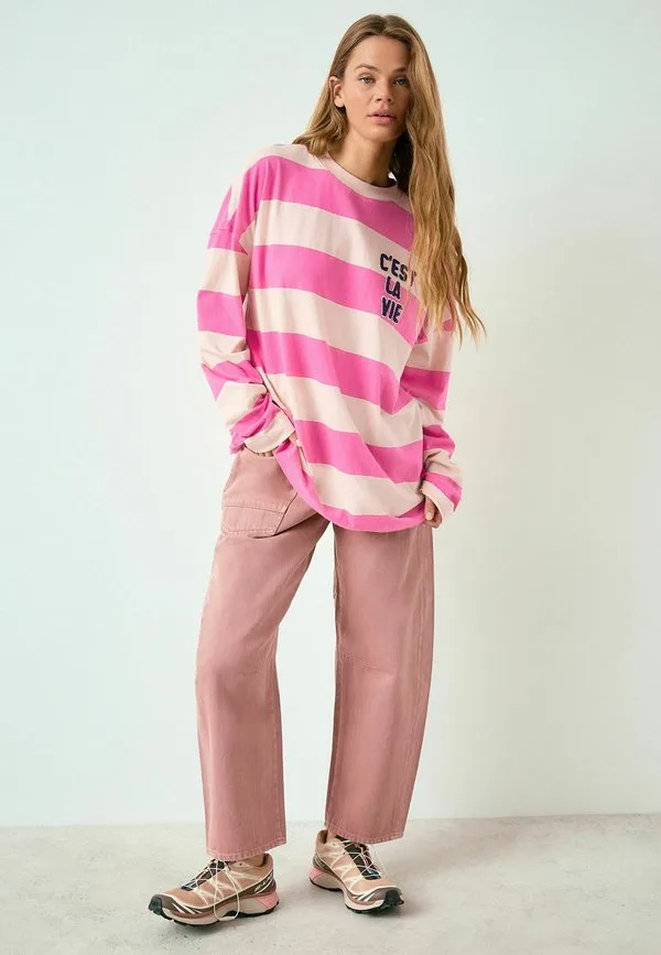 Футболка с длинными рукавами и графическим принтом Next, Pink White Striped — фото 2